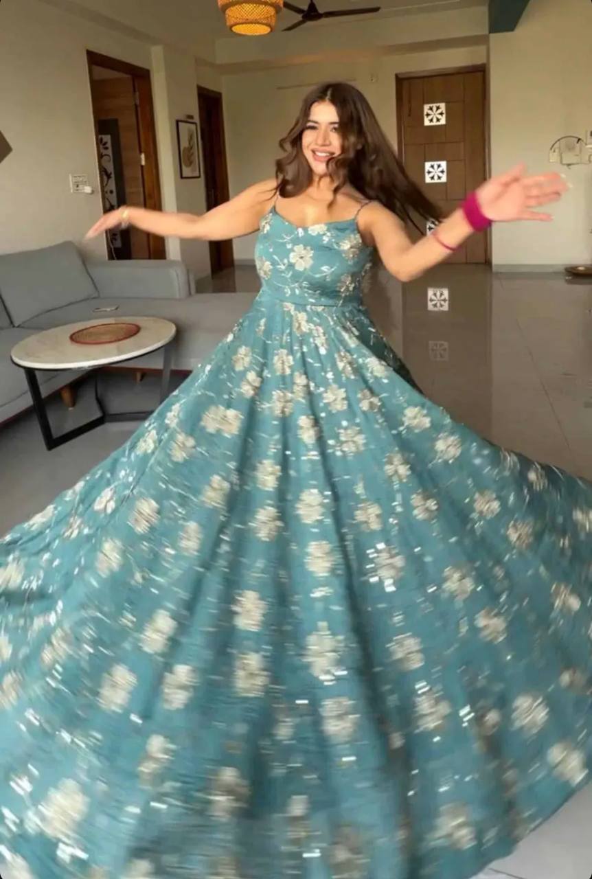 Rama Green Floral Couture Set - Evening Wear